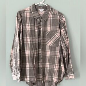 Gray and Pink Plaid Button-Up Shirt